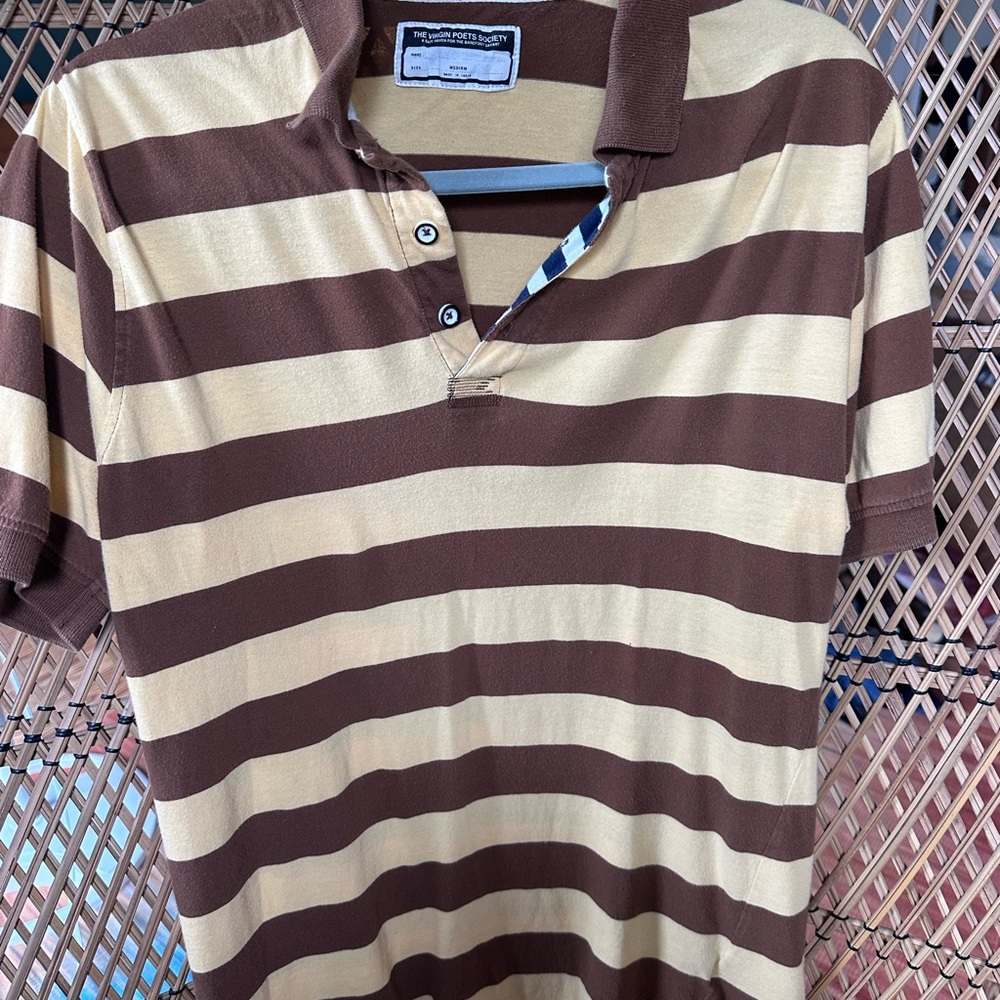 Classic Brown and Cream Striped Polo Shirt